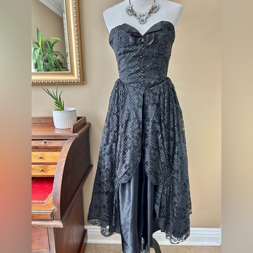 Vintage 80s Flirtations Alfred Angelo Black Tulle Whimsigoth Grunge Fairy Dress